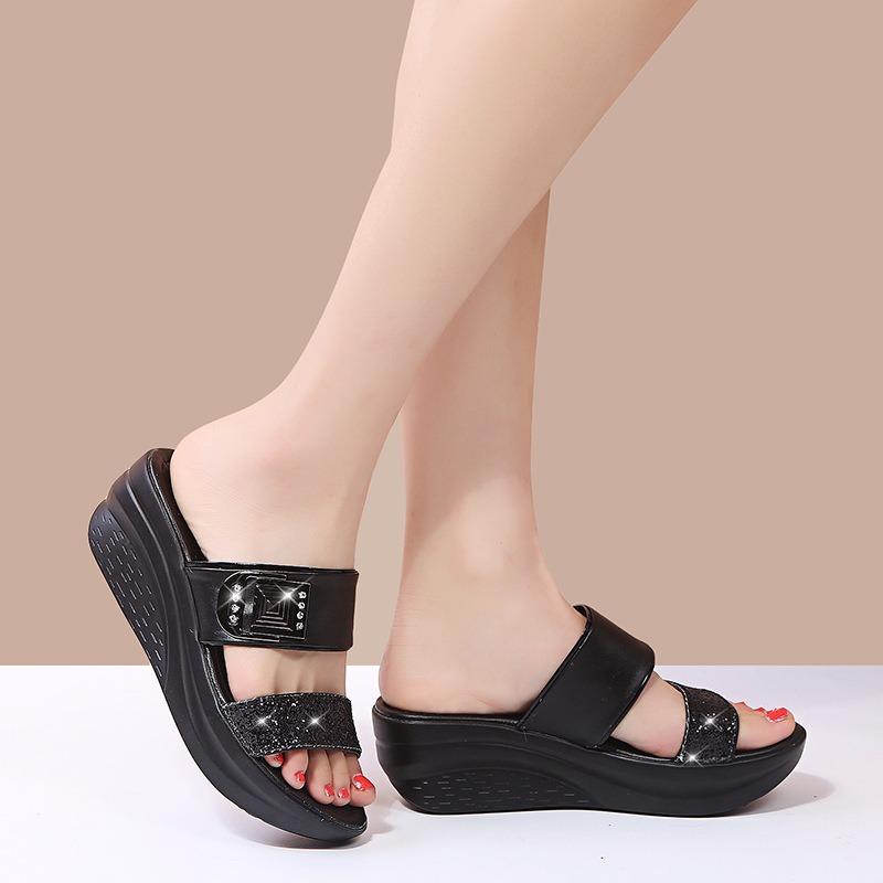 Fashion Summer Women Slippers Fashion Muffin Thick-soled Wedge Sandals Sequins Design Platform Sandals for Women Outdoor Casual Slippers