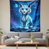 "Blue Tiger Cub In Starry Night Sky" Patterned Tapestry Decorative Wall Hanging, Home Bedroom Living Room Decor