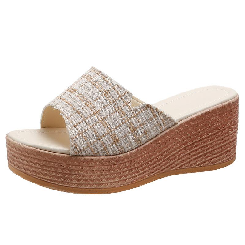 Mode 2025 Sommer Neu Vielseitige Mode Oberbekleidung Schräger Absatz Coole Slipper Dicke Sohle Lässig Schlicht Bequeme Damen-Slipper