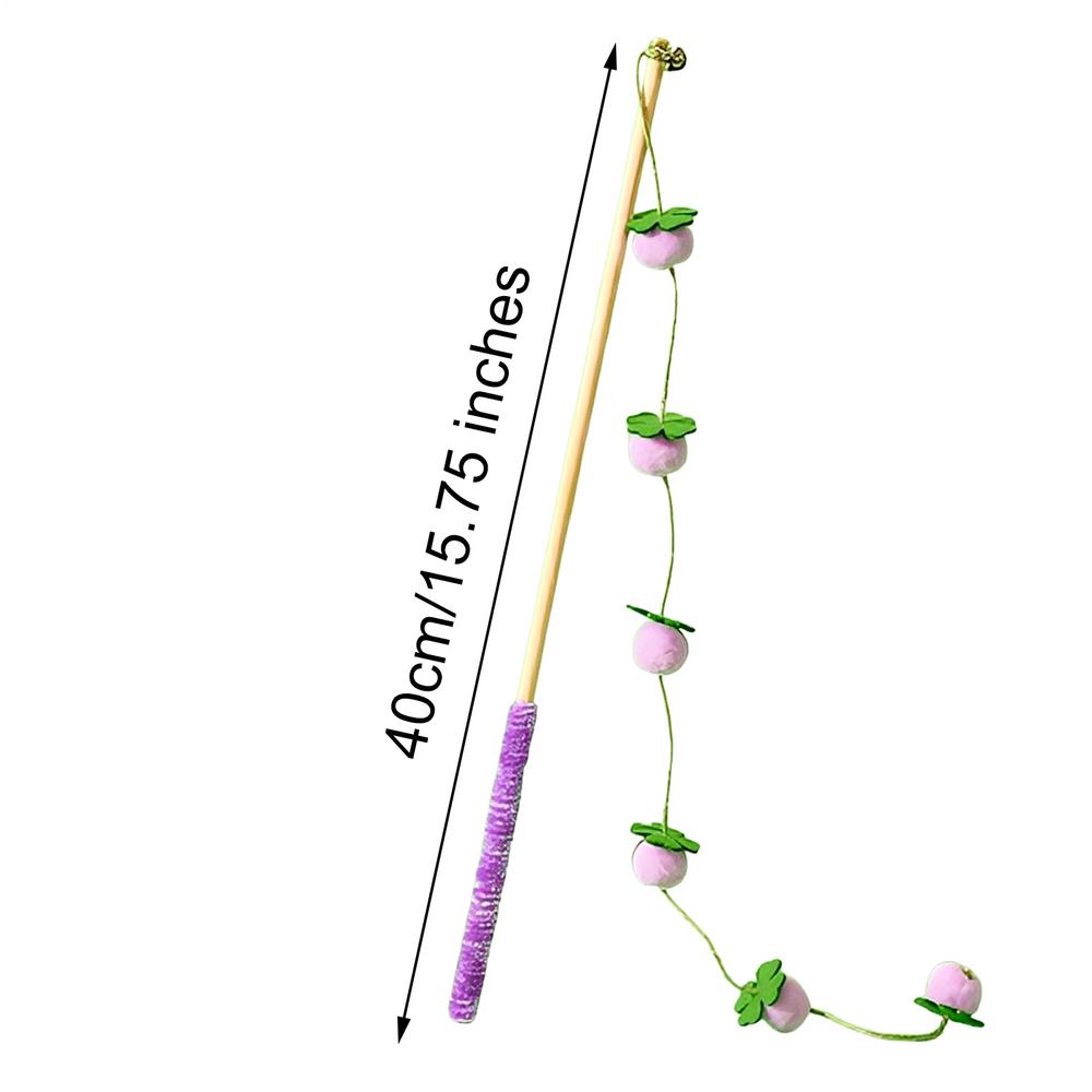 Cat Wand Toy Interactive Fruit Design Stick Non-Slip Handle Cat Pole Toy for Indoor Kitten Play Bird Fish Mouse Boredom