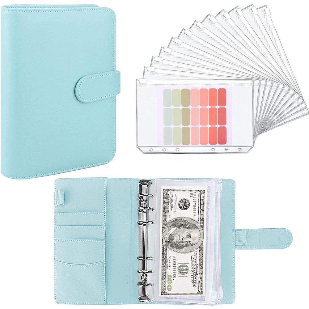A5 A6 Red Budget Binder Planner With 12 Pieces Cash Envelopes, Colorful PU Leather Notebook Binder With 12 PCS A6 Binder Pockets
