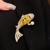 14K Gold Plated Koi Zircon & Pearl Brooch - Elegant, Versatile Pin for Trendy Women