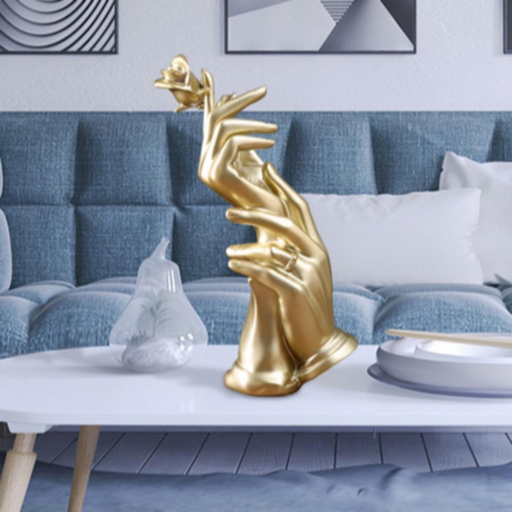 Hand Statues Nordics Hand Holding Rose Figurine Resin Craft Home Decor Abstract Hand Sculpture Creative Modern Living Room Decor