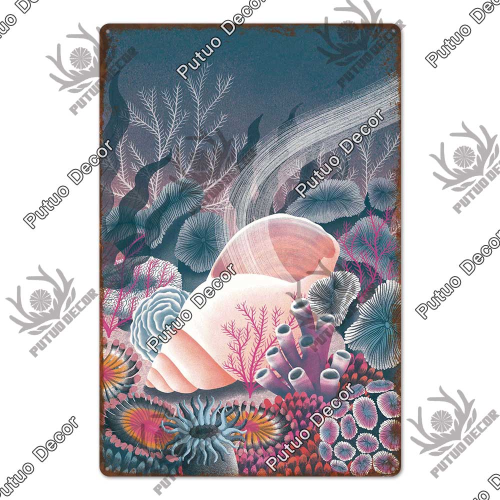 Decor Marine Animals Tin Sign Vintage Plaque Metal Wall Retro Posters for Beach Bar House Decorative Art Iron Painting