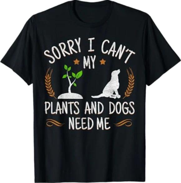 Plants and Dog Lover Gardener Funny Gardening T-Shirt 2XL