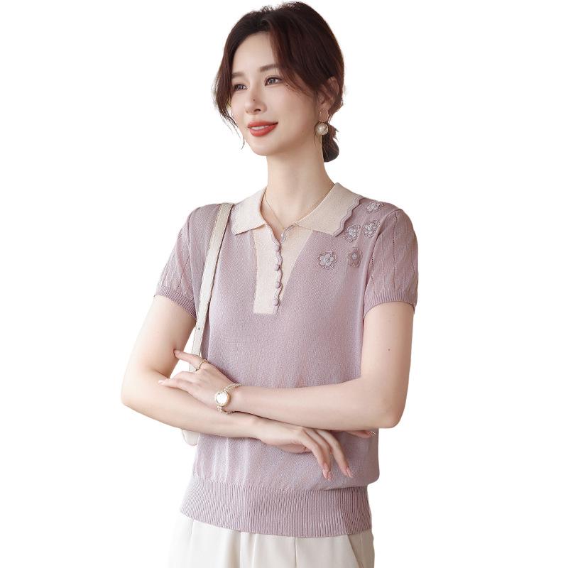 Mother's Day Loose Summer Knit T-Shirt for Middle-Aged and Elderly Women