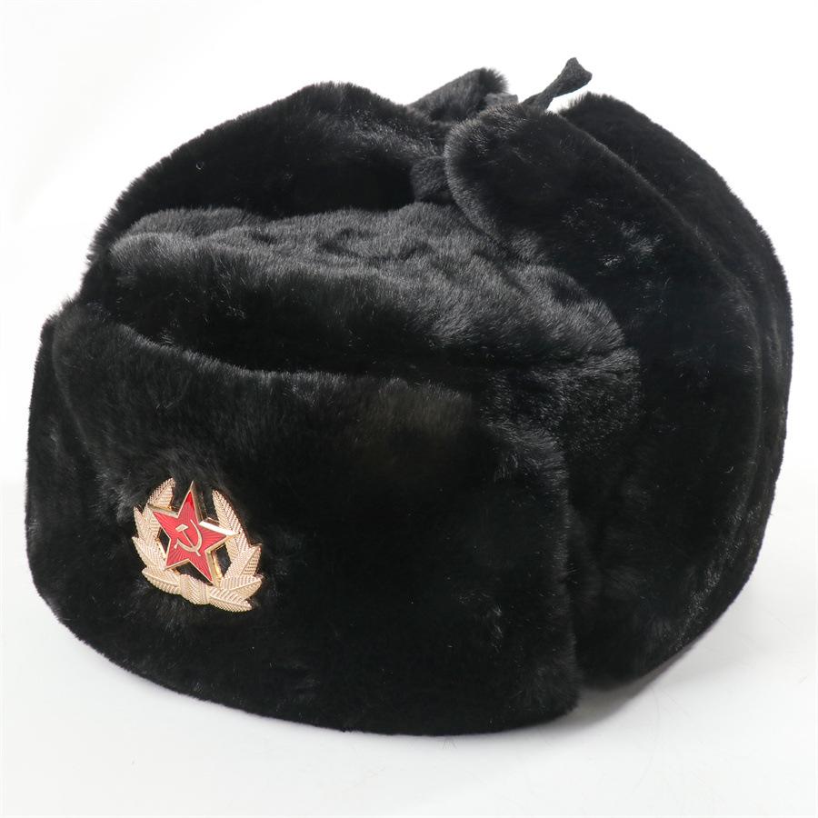 Soviet Coat of Arms Lei Feng Hat Outdoor Cold Wig Hat Piled Thickened Winter Warm Ear Protector Cotton Hat