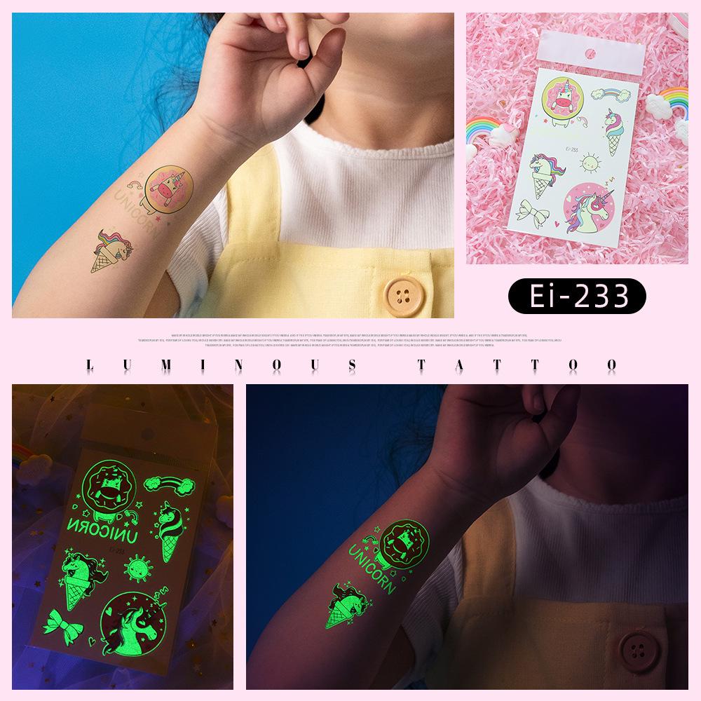 Luminous Unicorn Tattoo Stickers for Kids - Cartoon Face Decals 120*75mm