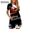 Fashion Christmas Snowman Digital Printed Women's Clothing Kawai Sweet Cartoon Short Sleeve New Summer Casual Dress