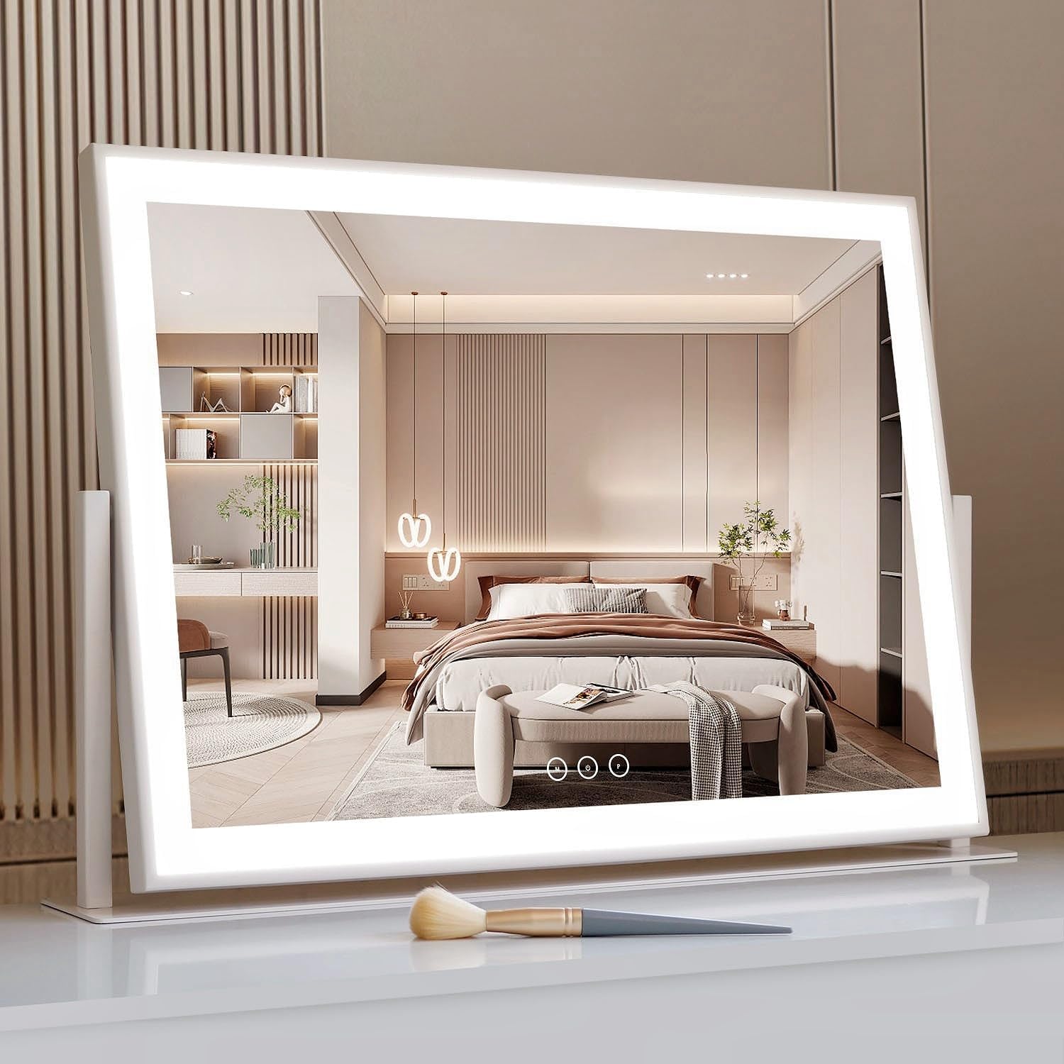 Vanity Mirror with Lights, Large Makeup Mirror with Lights, LED Lighted Makeup Mirror with Light Modes, Smart Touch Tabletop Mirror for Makeup Desk