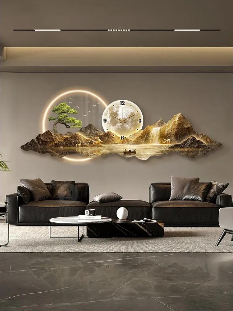 Modern luxury living room clock hanging painting home wall decoration LED wall lamp Nordic lobby bedroom visual atmosphere light