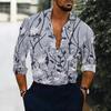 Men Collared Shirt Black Pink Floral White Star Print Long Sleeve Button Down Top