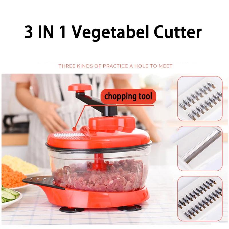 3 In1 Vegetable Cutter Chopper Shredders Manual Meat Vegetable Slicer Grinder Salad Maker Kitchen Tools Adjustable 2.5L