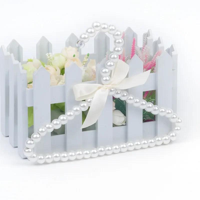 5pcs Baby Clothes Hanger Pearl Bow Rack Dog Hanger Plastic Pearl Bead Clothes Hangers Pet Cat Clothing Kid Hangers Organizer
