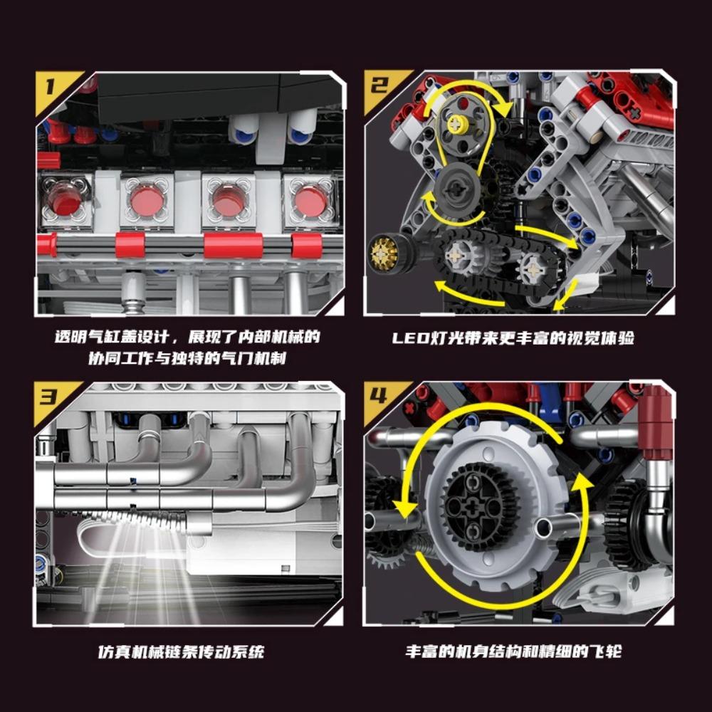 700ks F40LM V8 Motor Technické Stavebnice S Motorem + LED Světlo Ovládání přes Aplikaci Programovatelný Model Auta Sestavovací Kostky Hračky