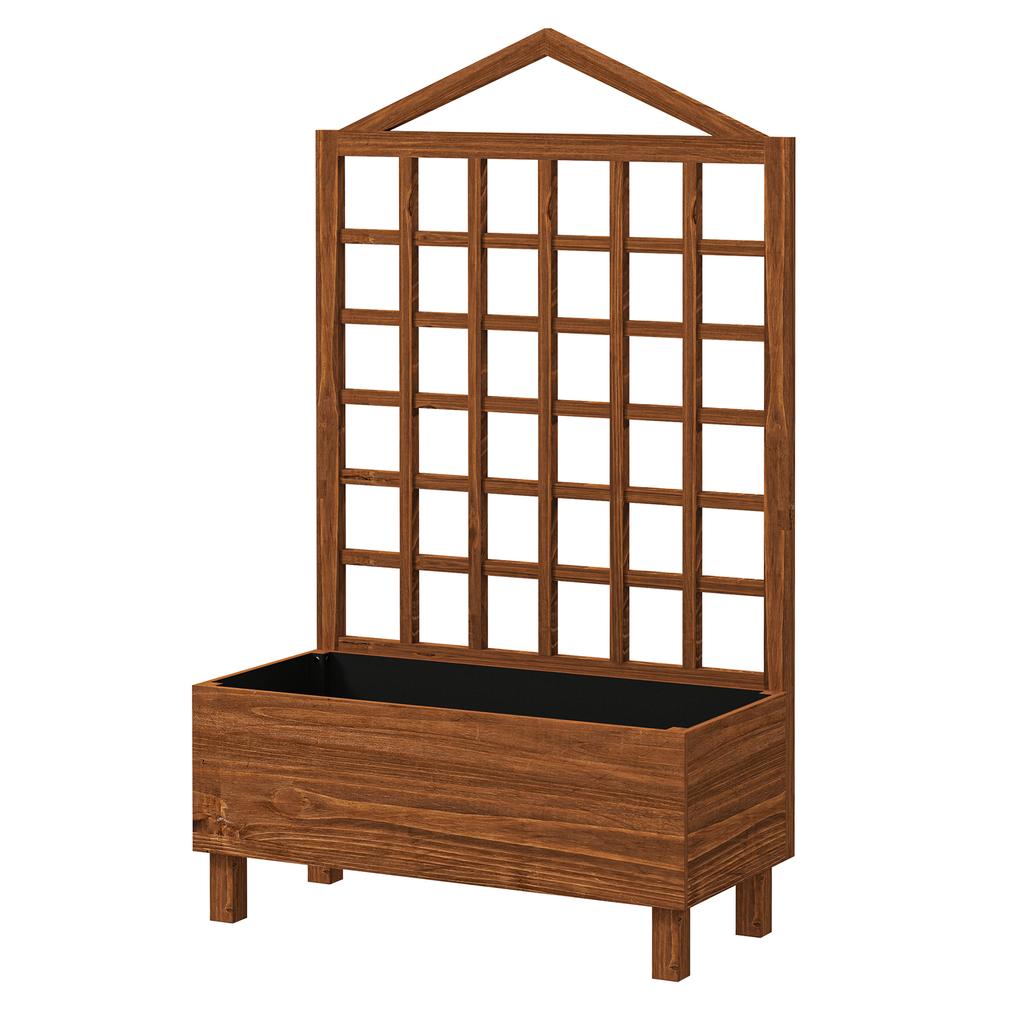 Garden Planters with Trellis for Vine Climbing, Distressed Wooden Raised Beds, 90x43x150cm, Brown