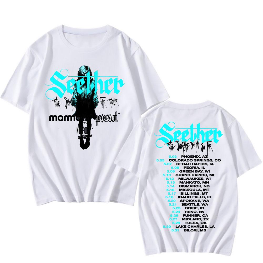 Cotton Tees The Surface Seems So Far Tour 2025 T-shirt Seether Rock Band Printing Tshirts Short Sleeve Summer Unisex Streetwear