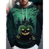 Men's Hoodie Thin Halloween Green Pumpkin Castle Print Drawstring Long Sleeve Spring Autumn Casual Pullover Mens Clothing