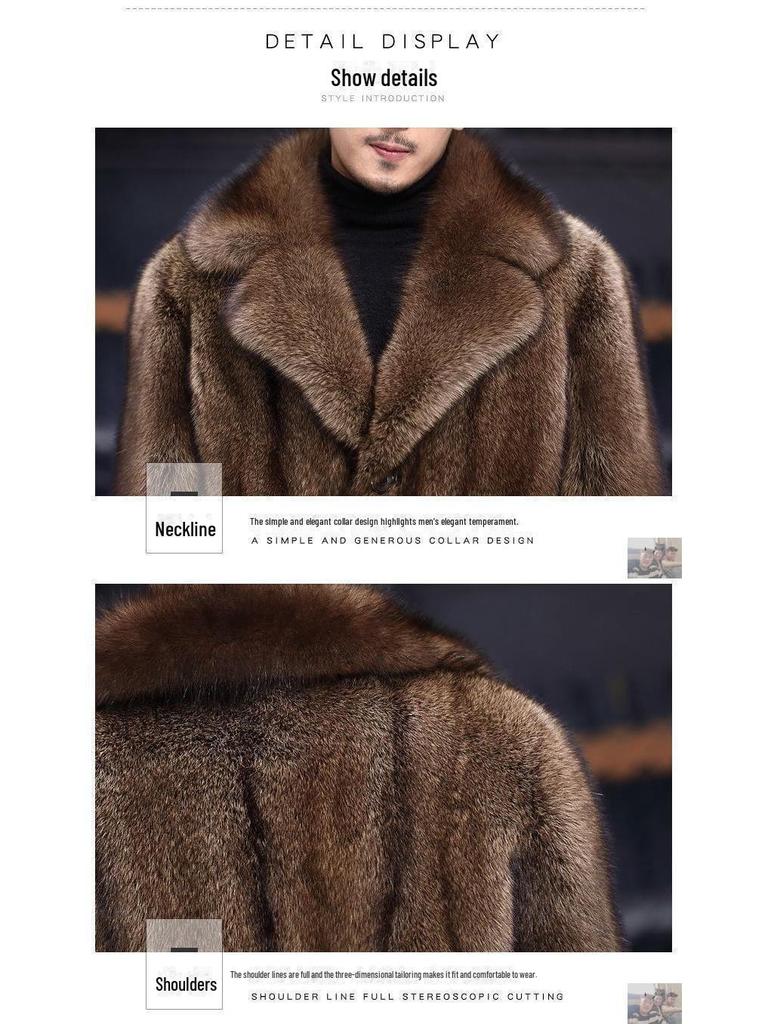 Men's Thick Medium Long Imitation Mink Fur Coat for Autumn/Winter