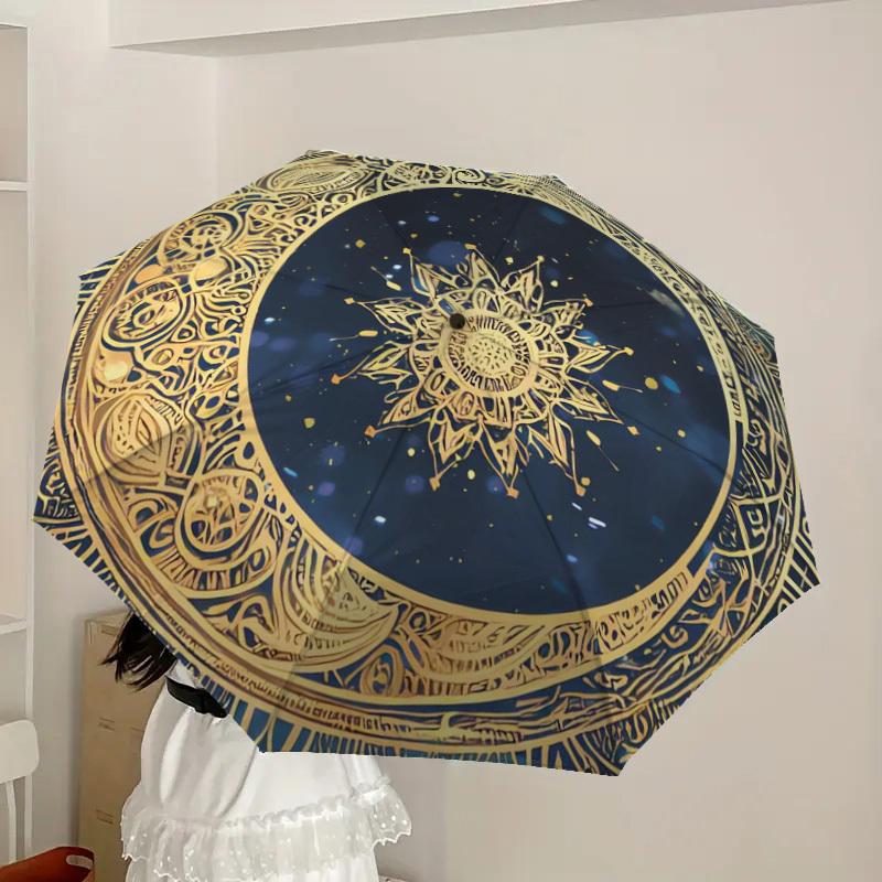 1pc Golden Mandala Themed Umbrella -Home Travel Portable Outdoor Accessories, Multi-functional Umbrella Gift081606