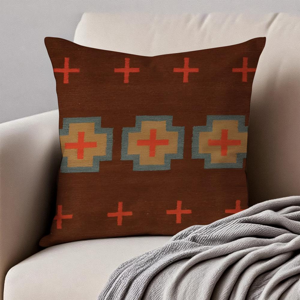 Vintage Navaho Turkish Kilim Pattern Art Cushion Cover Pillowcase Antidustmite Invisible Zipper Short Plush Sofa Cushion
