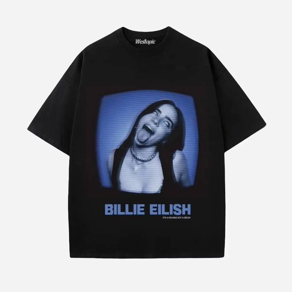 Trendy Singer BILLIE EILISH Peripherals Tshirts Unisex Women New Listing American High Street Hip Hop Cotton Tees