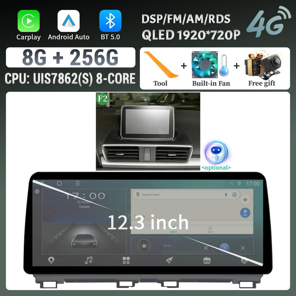 12.3"Car Radio Multimedia GPS For Mazda 3 Axela BM 2013-2017 Android 14 Navigation Wireless BT Carplay Head Unit Screen Stereo