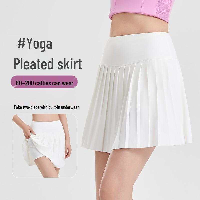 Women's Plus Size Quick-Dry Pleated White Tennis Skirt with Anti-Exposure Shorts