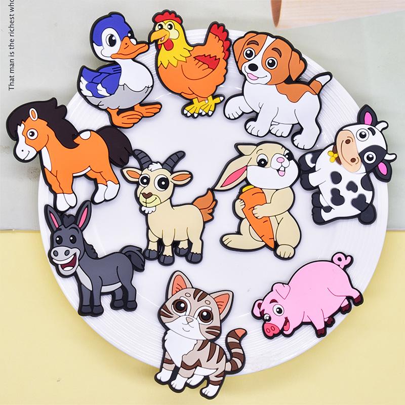 10Pcs 2D Flat Cute Pvc Fridge Magnets Cartoon Farm Animal Dishwasher Magnets With Kitten Puppy Bunny Fun Home/School/Party Decor
