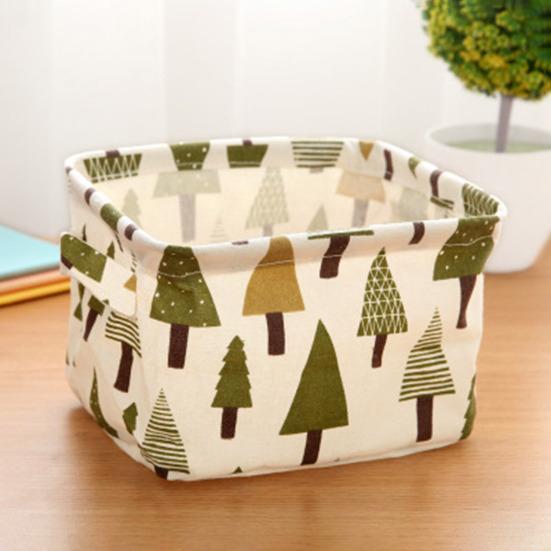 Foldable Storage Basket with Handles Waterproof Large Capacity Cotton Linen Printed