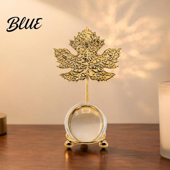 Soft Light Shadow Decor Faux Crystal Ball with Gold Leaf Stand Metal Statue