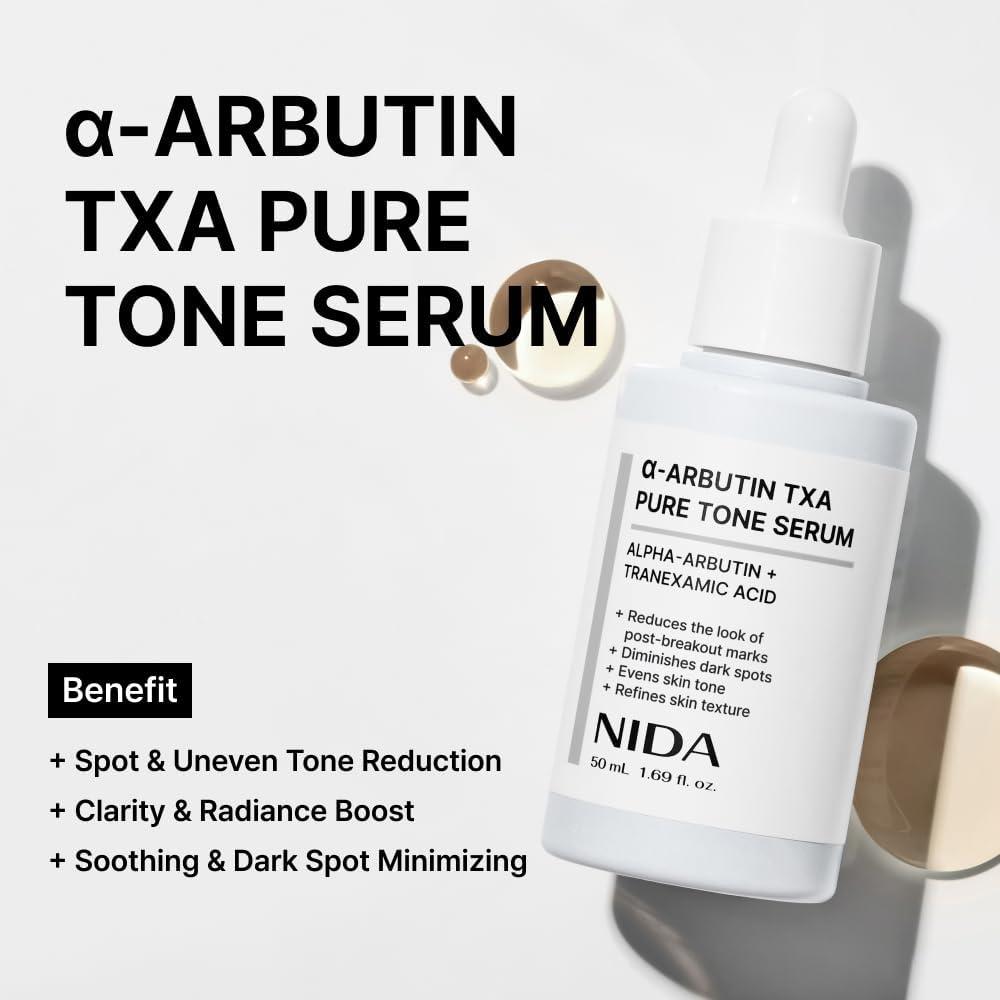 NIDA Pure Tone Brightening Serum with Alpha Arbutin & Tranexamic Acid, 1.69 Fl. Oz.