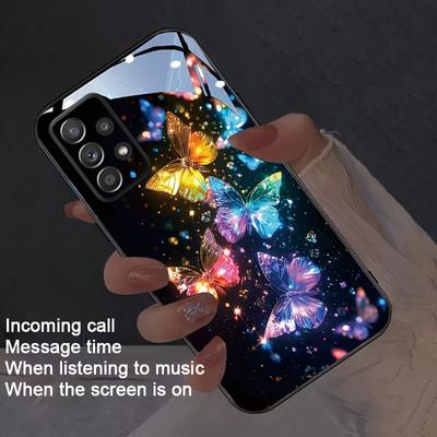 Luxury Colorful Butterfly Print Phone Case For Samsung Galaxy S25 S24 S23 Ultra Plus FE Tempered Glass Black Hard Cover