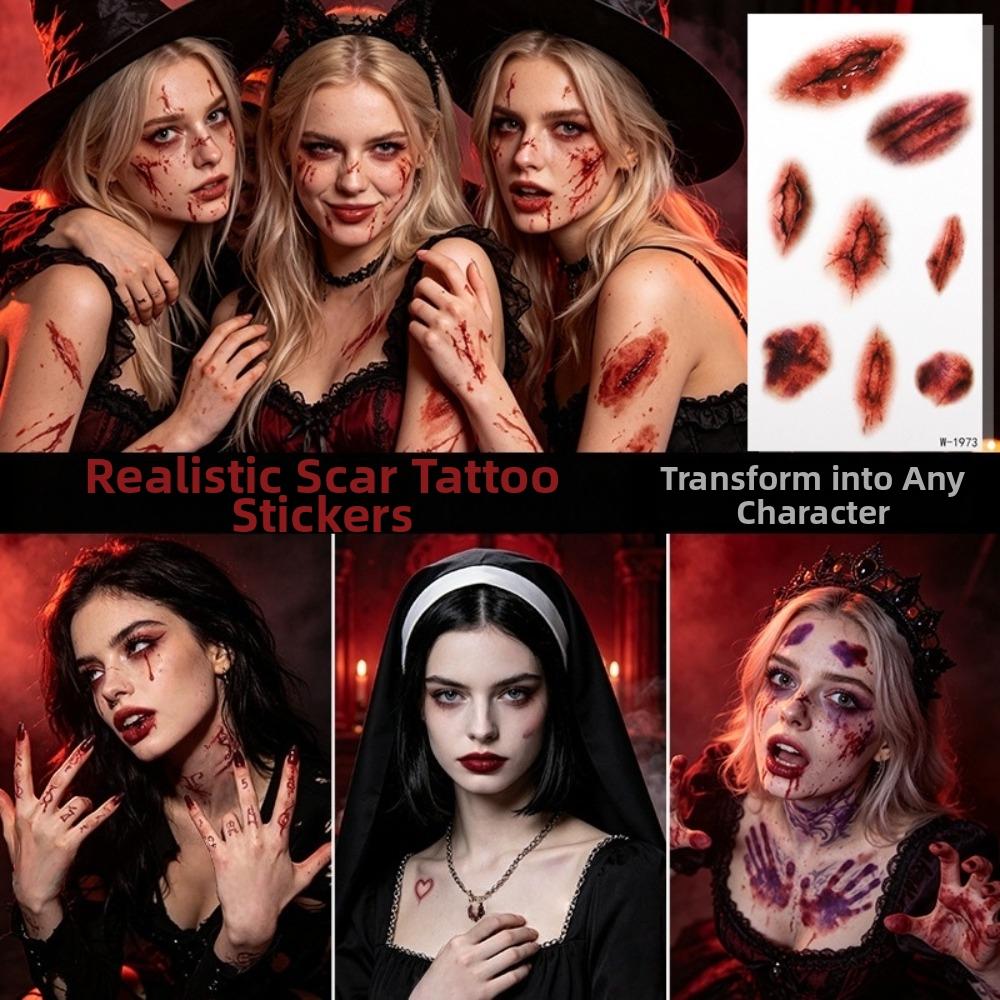 Bloody Makeup Halloween Tattoo Stickers Waterproof Body Art Scar Decals  Haunted House