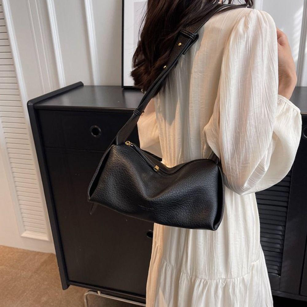 Solid Color PU Dumpling Bag Pillow Bag Shoulder Bag Ins Lichee Pattern Crossbody Bag Girls/Female