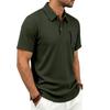 Men's Jacquard Casual Loose Fit Business Short Sleeve Polo Shirt with Collar Pocket and Zipper Detail Suitable for Daily Wear