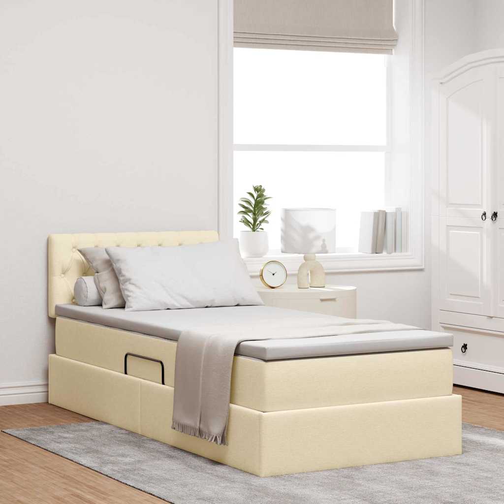 Storage Bed with Mattress Cream 90 X 200 Cm Particleboard