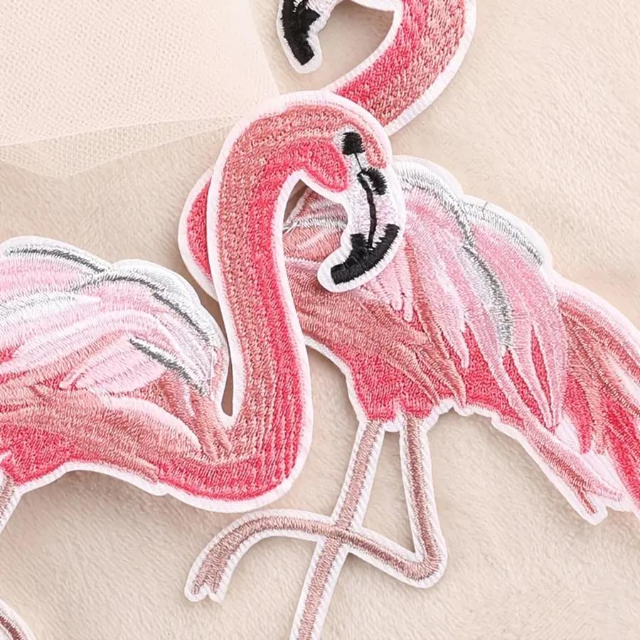 1 Pair Pink Embroidery Patches Applique Flamingo Embroidery Repair Decoration