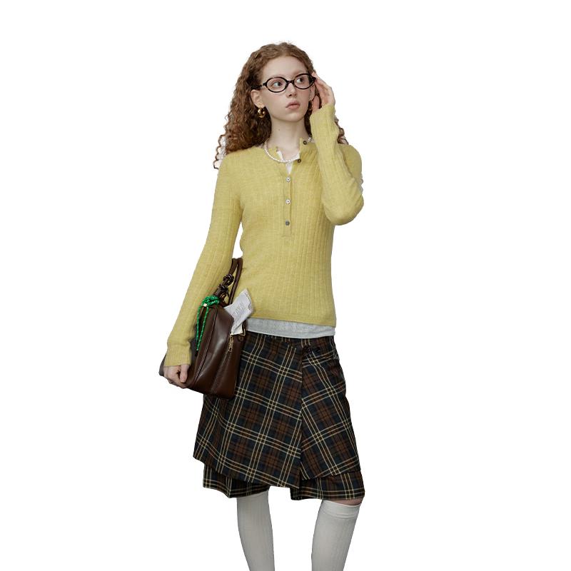 GREEN BELT Women's Premium Wool Blend Slim-Fit Knit Top