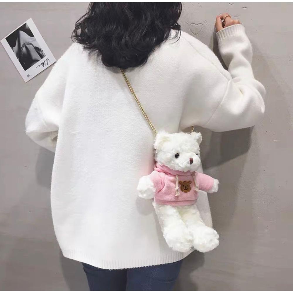 Bear Bag Plush Sweater White Bear Doll Ragdoll Girl Oblique Straddle Bag Creativity