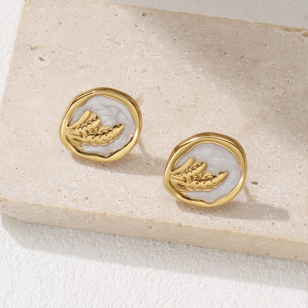 Stainless Steel Irregular Round Wheat Drip Oil Stud Earrings for Women