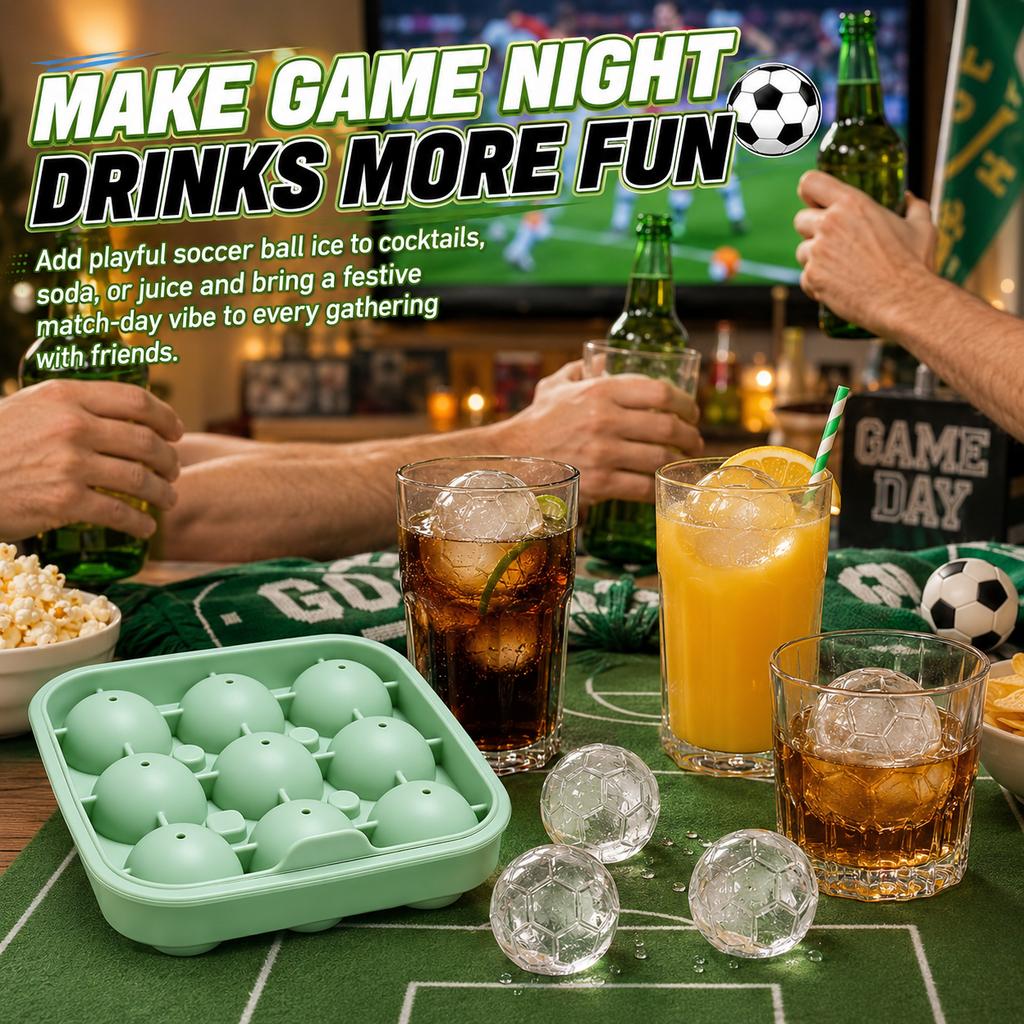 3D Soccer Ball Silicone Ice Cube Maker Tray 9-Cavity Football Ice Sphere Mold For Party Whiskey Cocktails Beverages Ice Trays