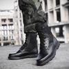 Men's Security Boots Black High-top Leather Boots Outdoor Tactical Combat Boots Anti Slip Hiking Boot Hunting Safety Shoes Botas