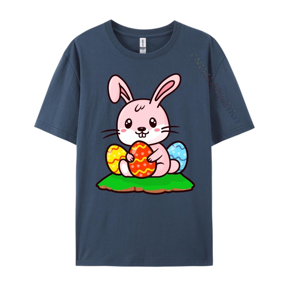 

Cute Kawaii Pink Easter Bunny With Easter Eggs Vintage T Shirts Mens Designer Clothes Harajuku 4XL
