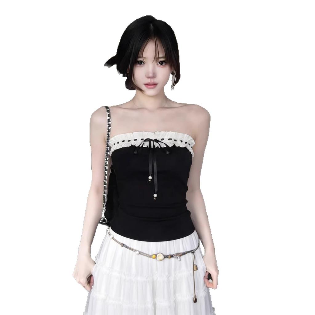 American-style spicy girl design lace-up sleeveless tank top for women, new summer slimming tube top for outerwear