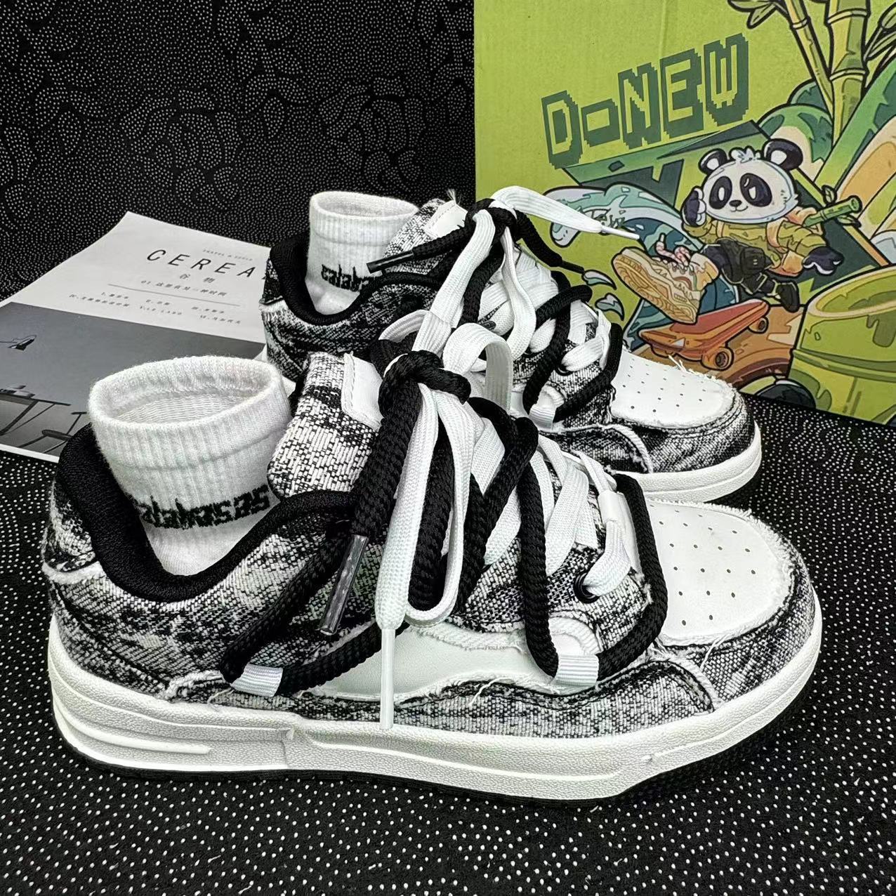 

Guochao ins ретро-платформа хлебные туфли шикарные интернет-знаменитости тренд повседневная обувь bf универсальные спортивные скейтборд обувь мужчины 36