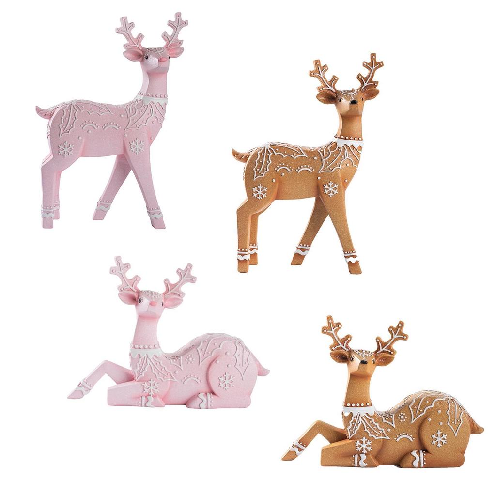 Christmas Reindeer Statue Xmas Elk Figurine Party Ornament Animal Adornment Holiday Decoration Deer Sculpture for Indoor Desk