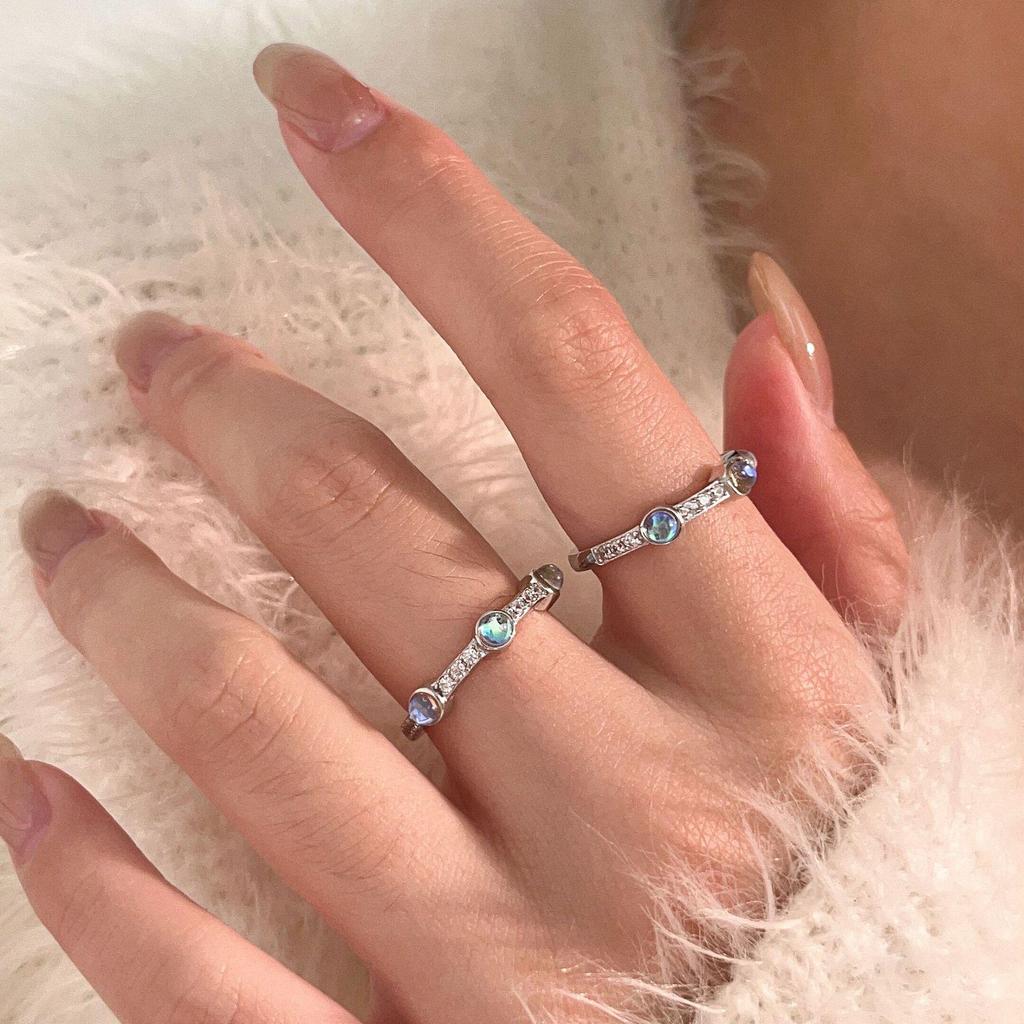 Yinruitai S925 Sterling Silver Ocean Starry Sky Moonstone Diamond Ring