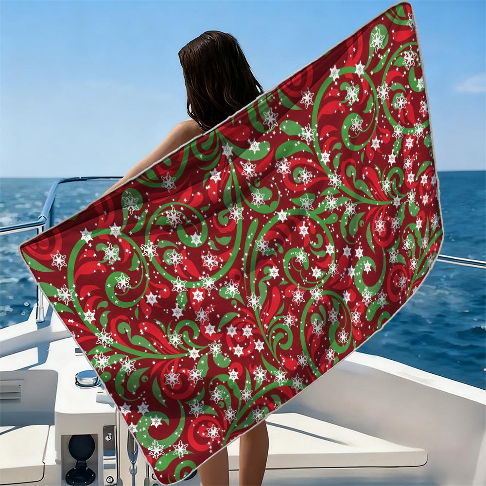 Xmas Snow Scroll Beach Towel Ultra-fine Fiber Quick Drying Absorbent Beach Swimming Vacationvacation Essentials Gifts