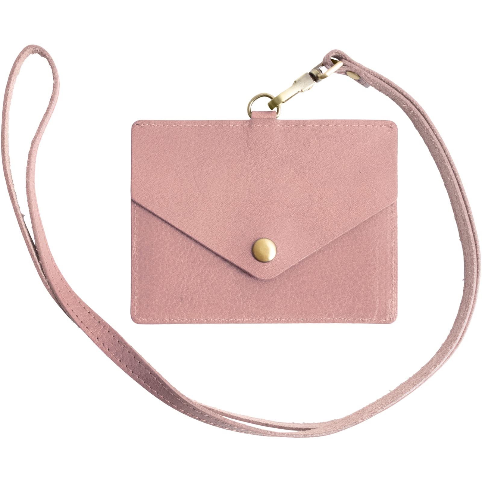 

[RafiCaro] Pass Case, ID Card Holder, Double Pocket, Genuine Italian Leather, Neck Strap, ID Case, Employee ID Card Case, Dusty Pink, Men s and